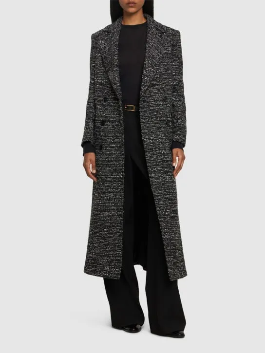 Alberta Ferretti   Double breasted wool tweed long coat 