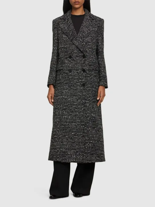 Alberta Ferretti   Double breasted wool tweed long coat 