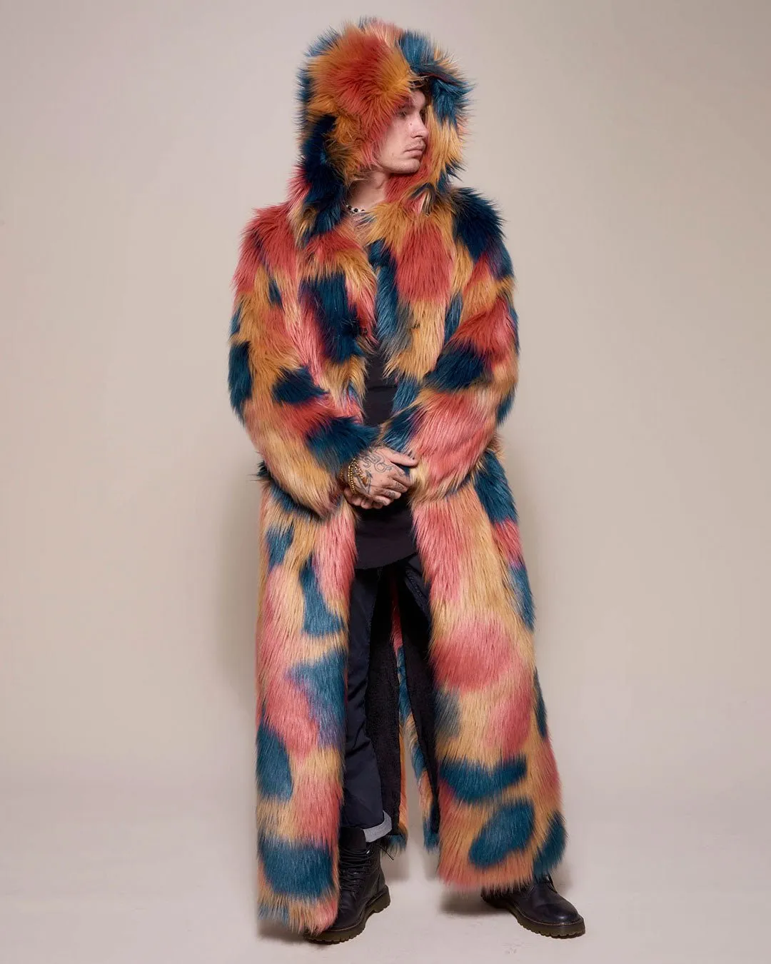 American Swallow Hooded Faux Fur Long Coat | Men's