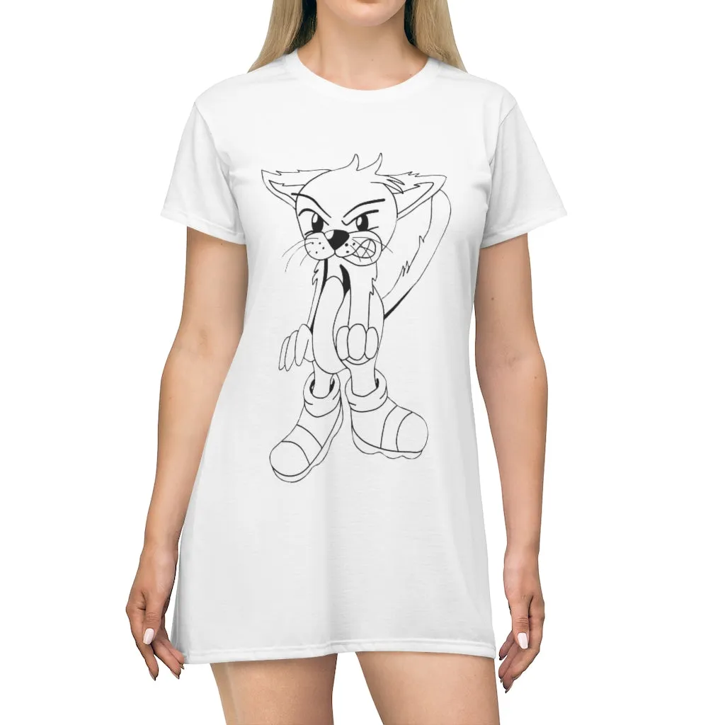 Angry Cat All Over Print T-Shirt Dress