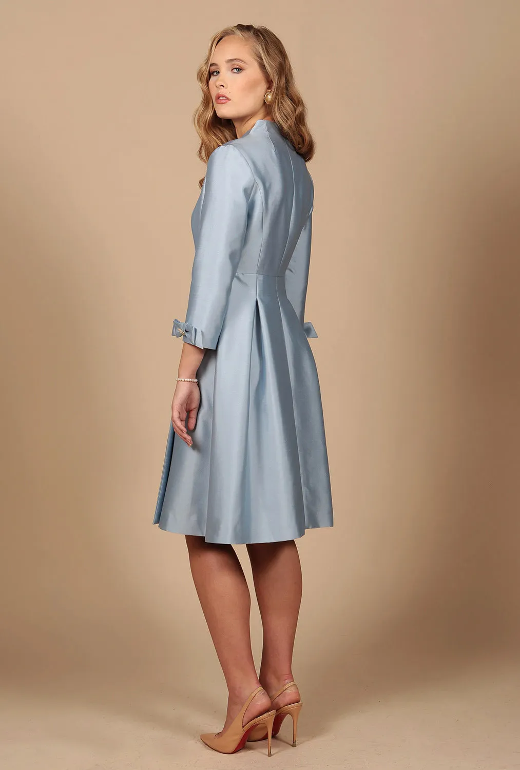 'Astor' Silk and Wool Dress Coat in Blu