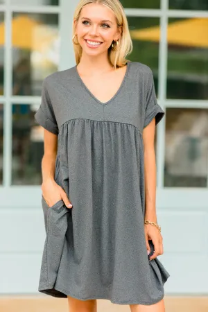 At Peace Charcoal Gray Babydoll Dress