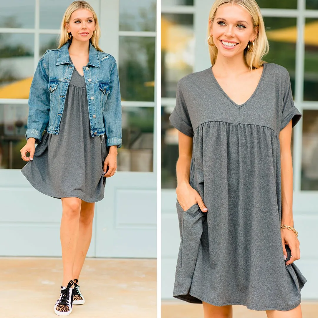 At Peace Charcoal Gray Babydoll Dress