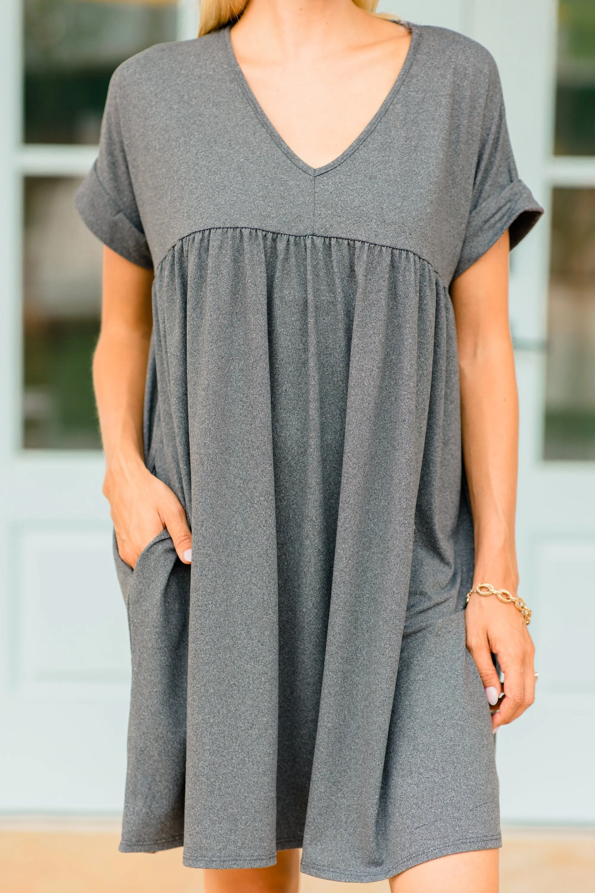 At Peace Charcoal Gray Babydoll Dress