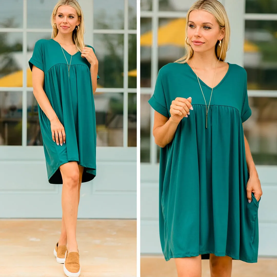 At Peace Hunter Green Babydoll Dress