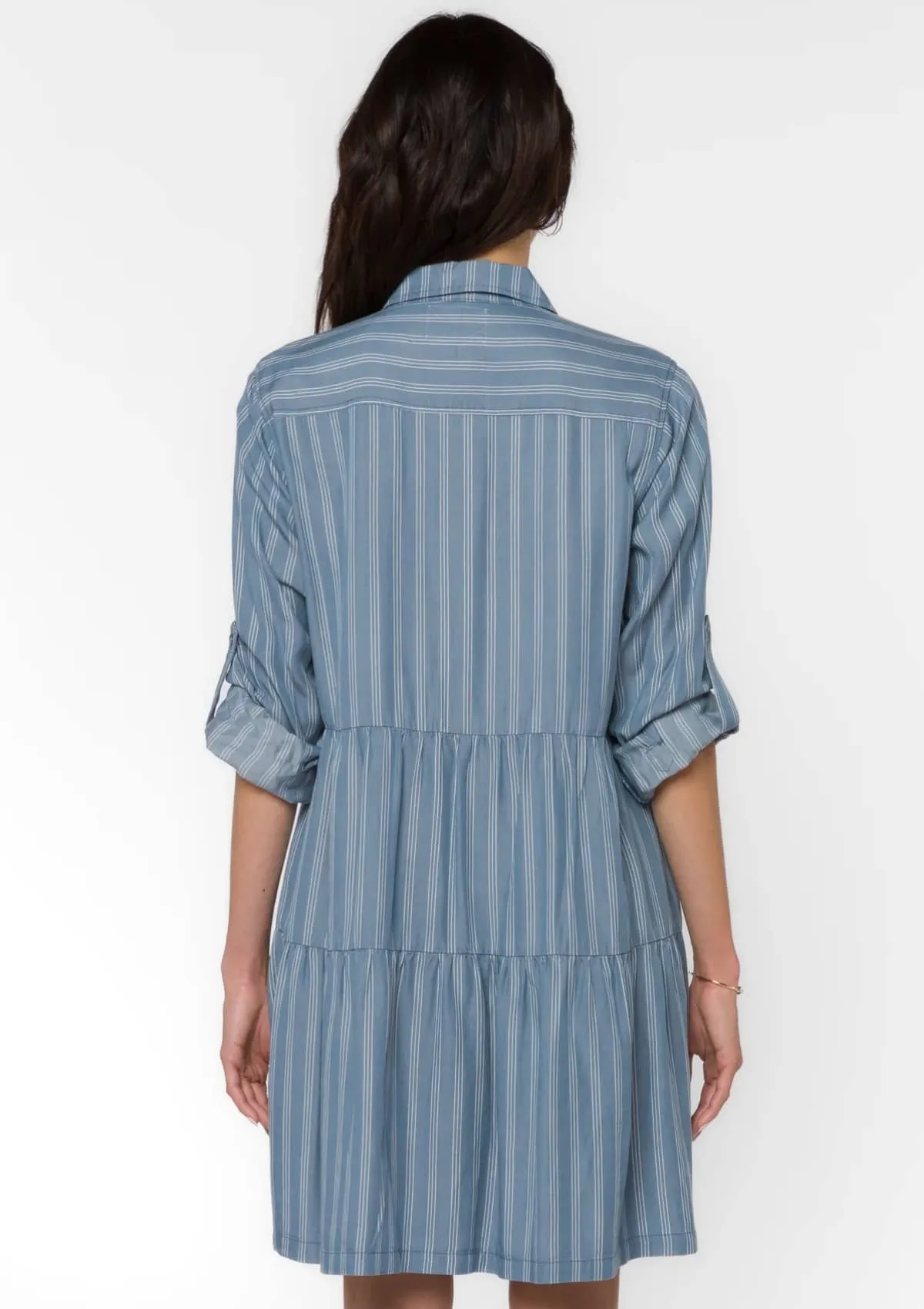 Bree Rolled Tab Sleeve Dress - Blue