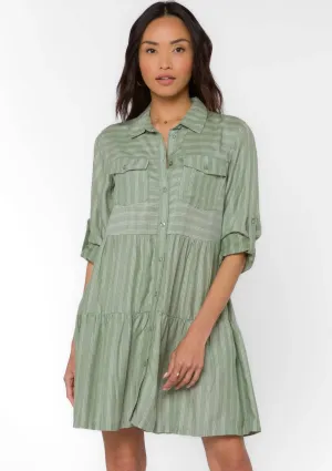 Bree Rolled Tab Sleeve Dress - Sage