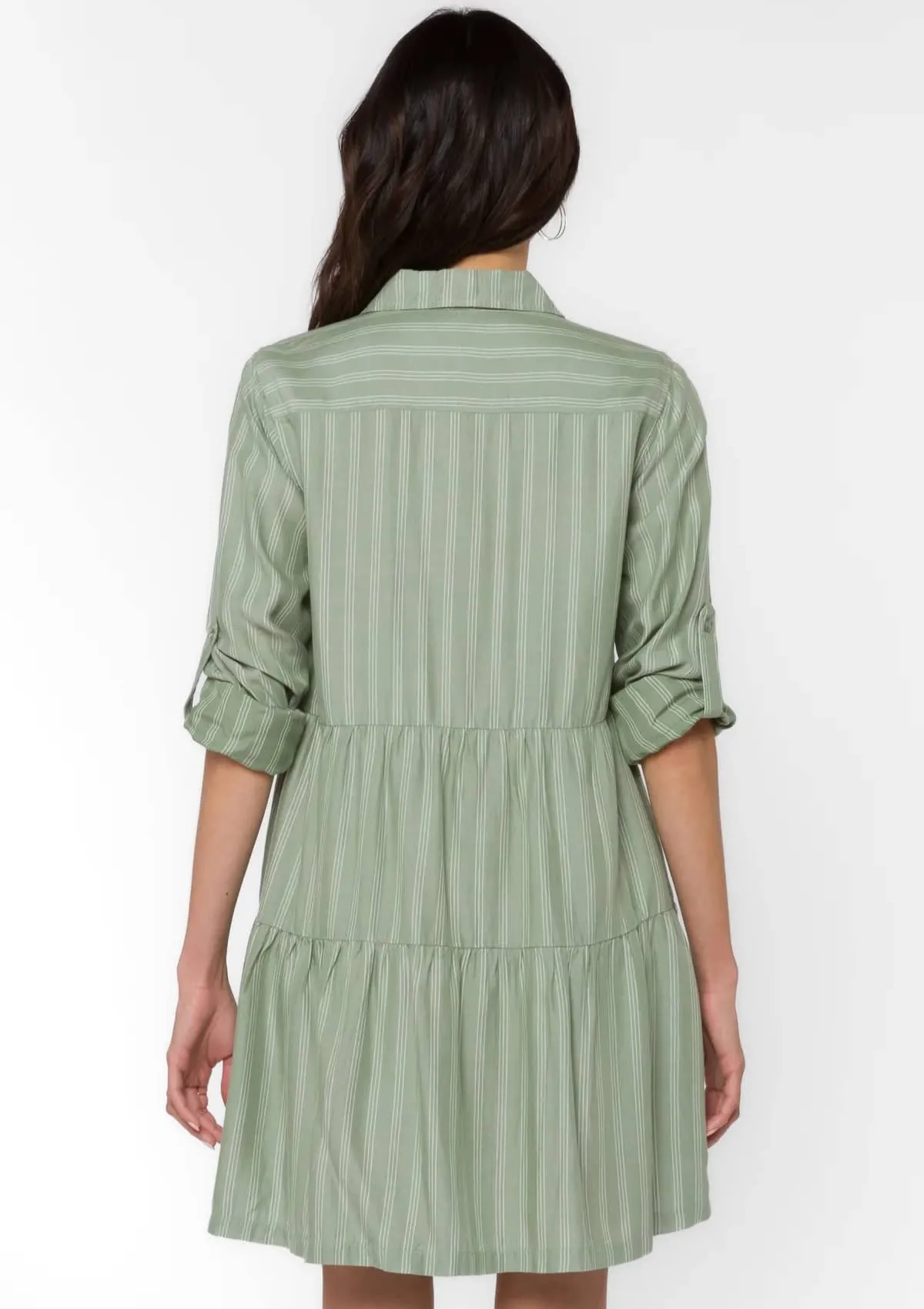 Bree Rolled Tab Sleeve Dress - Sage