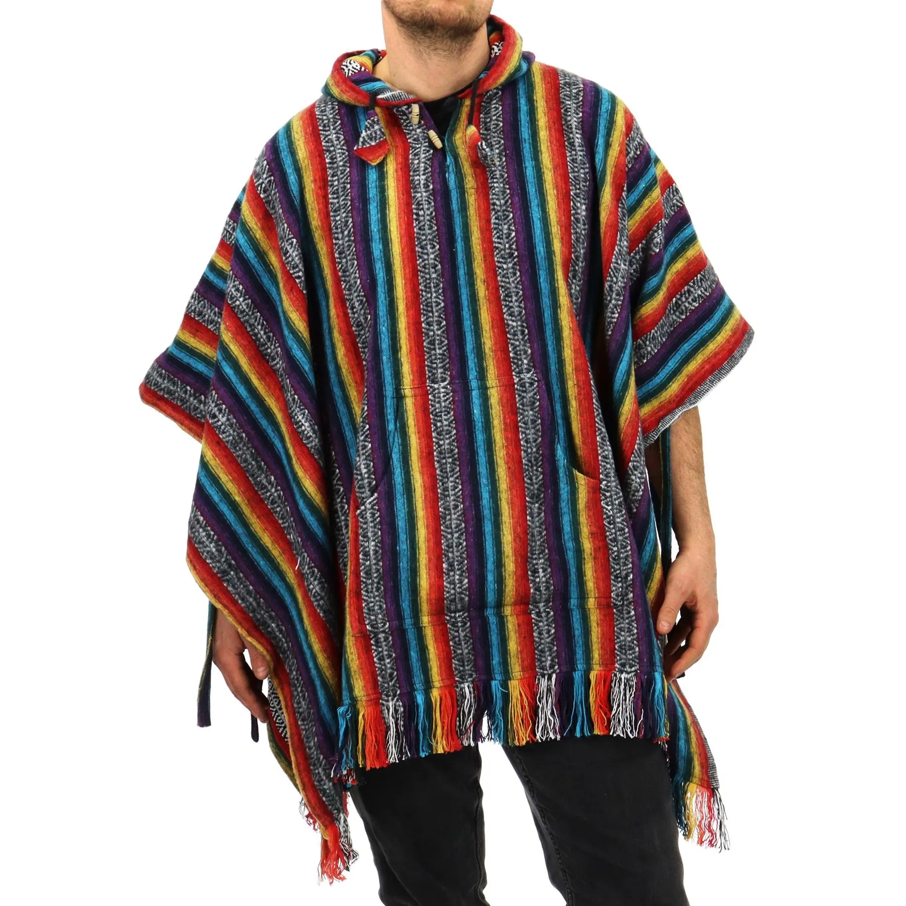 Brushed Cotton Hooded Poncho - Rainbow