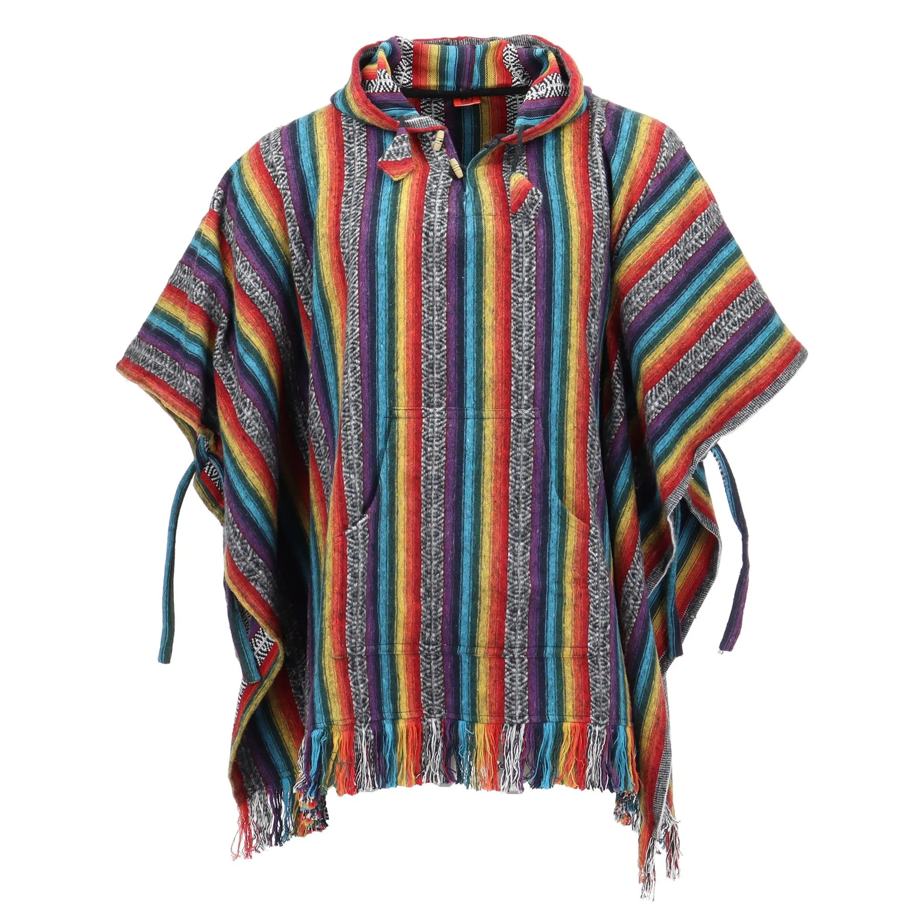 Brushed Cotton Hooded Poncho - Rainbow