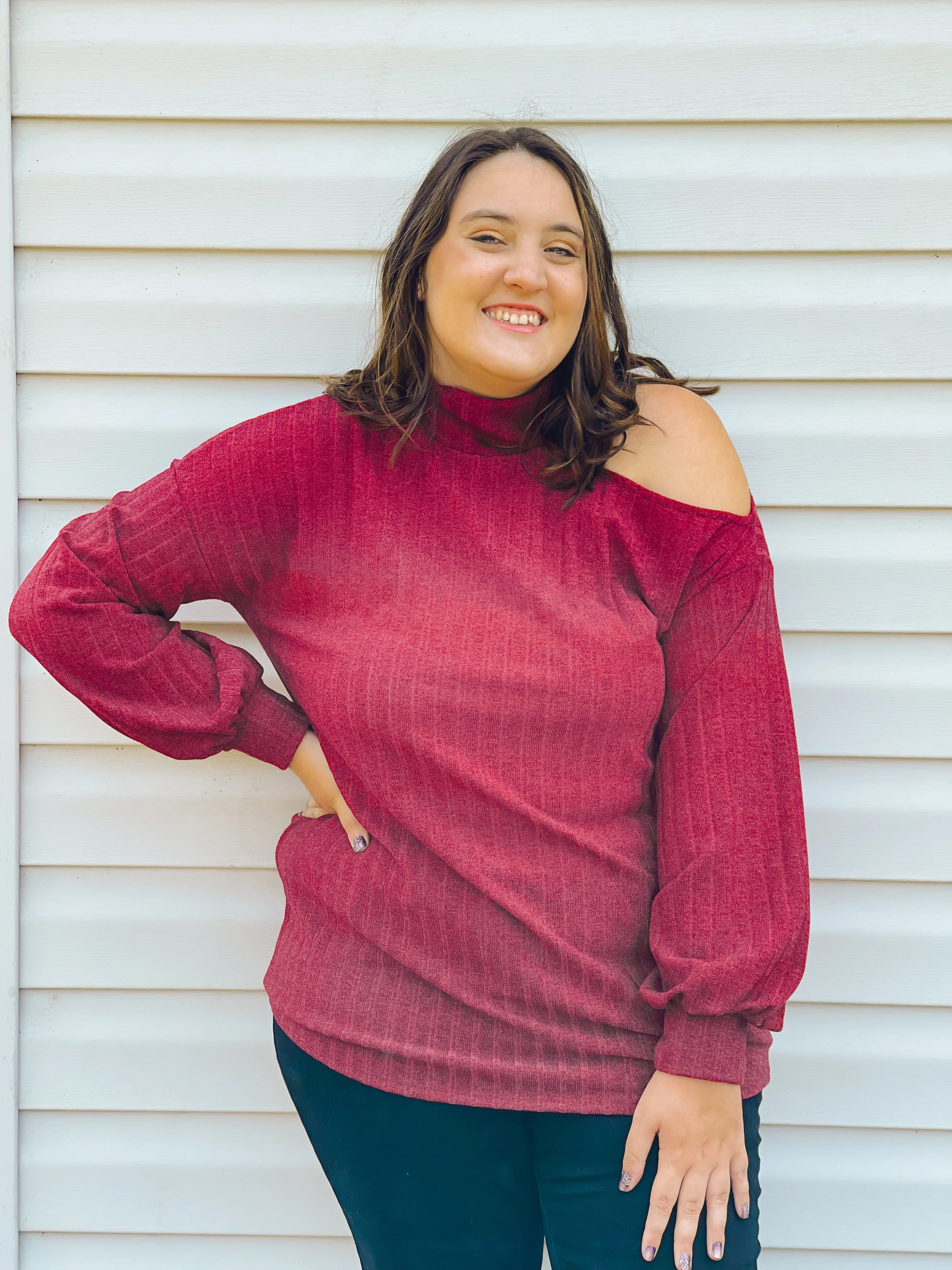 Candy Apple Open One-Shoulder Turtleneck