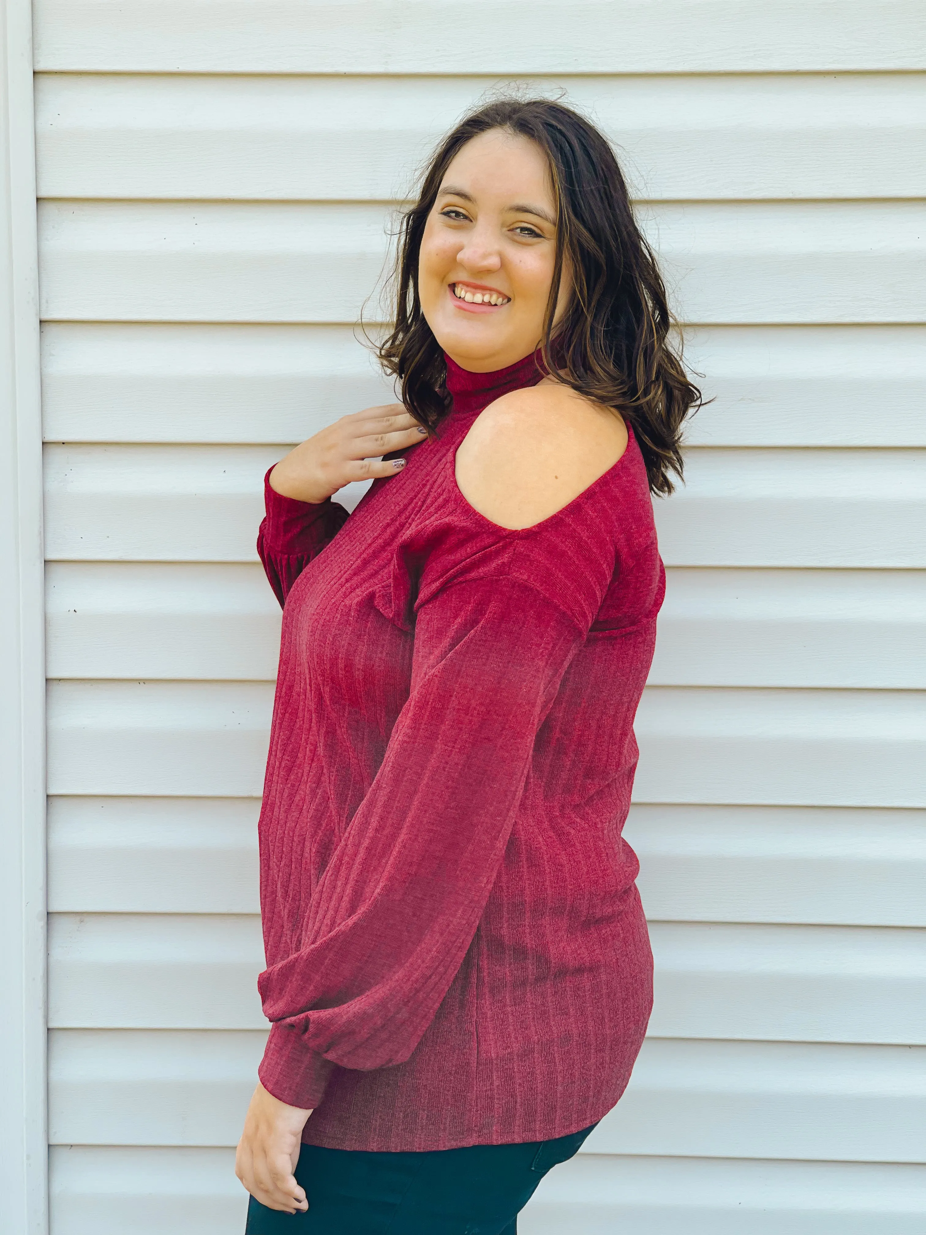 Candy Apple Open One-Shoulder Turtleneck