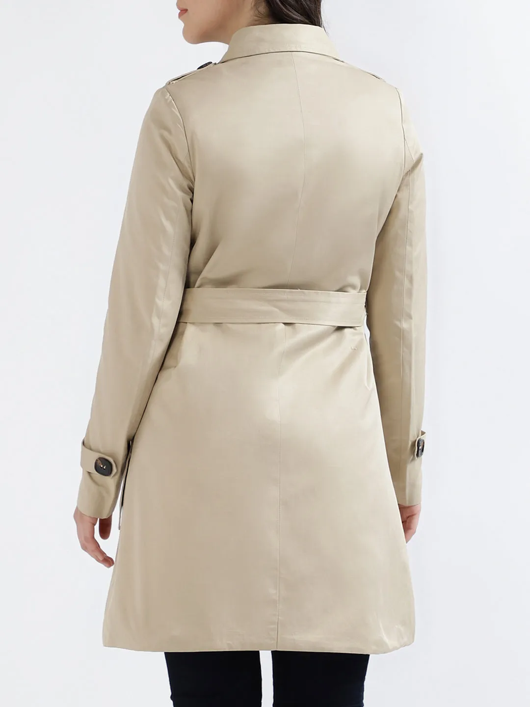 Centre Stage Women Solid Collar Full Sleeves Overcoat