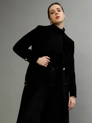 Centre Stage Women Solid Notched Lapel Full Sleeves Overcoat