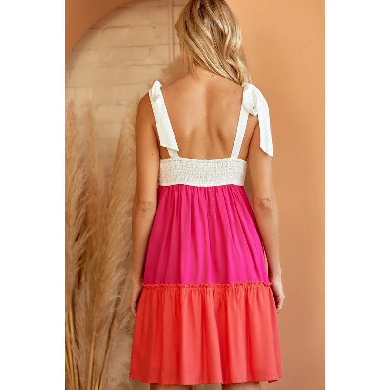 Colorful Color Block Babydoll Dress