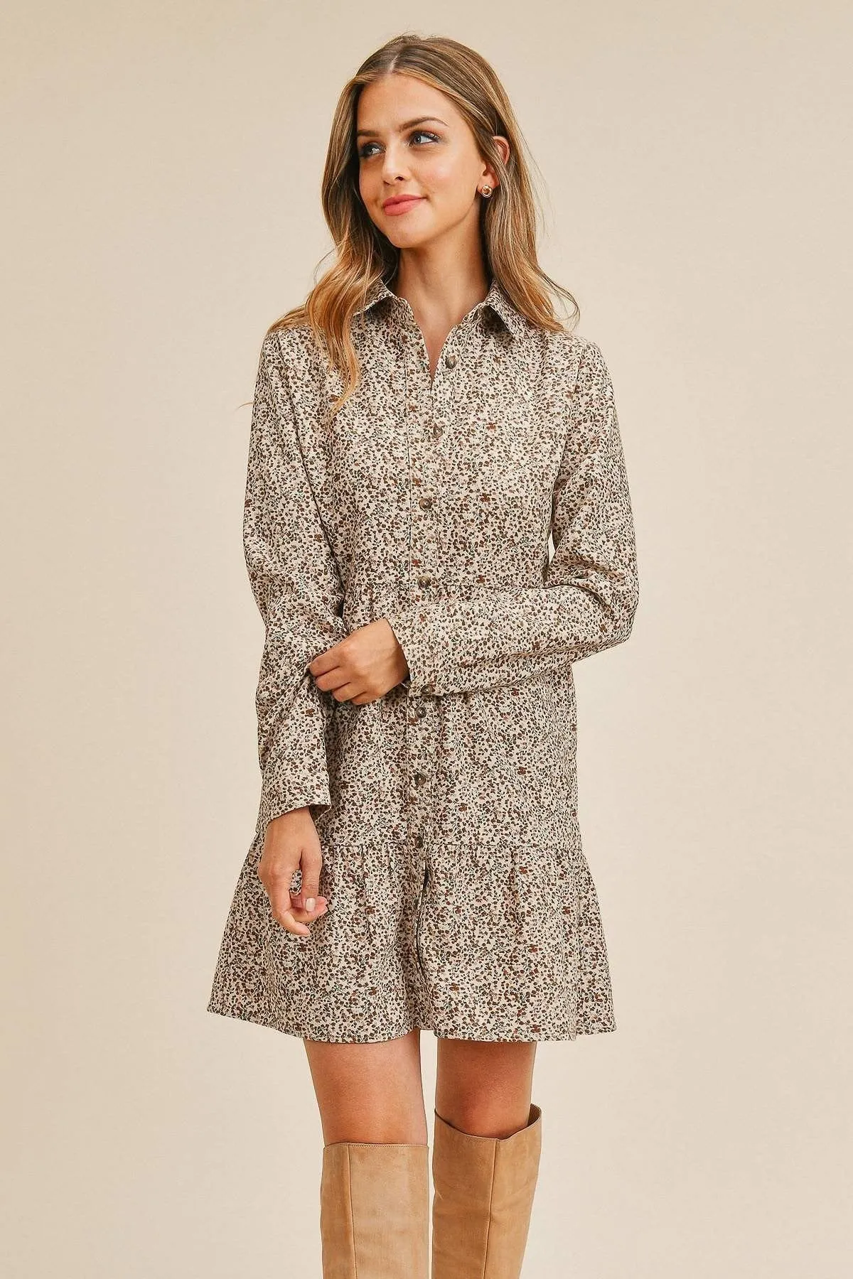 Corduroy Printed Button Down Dress