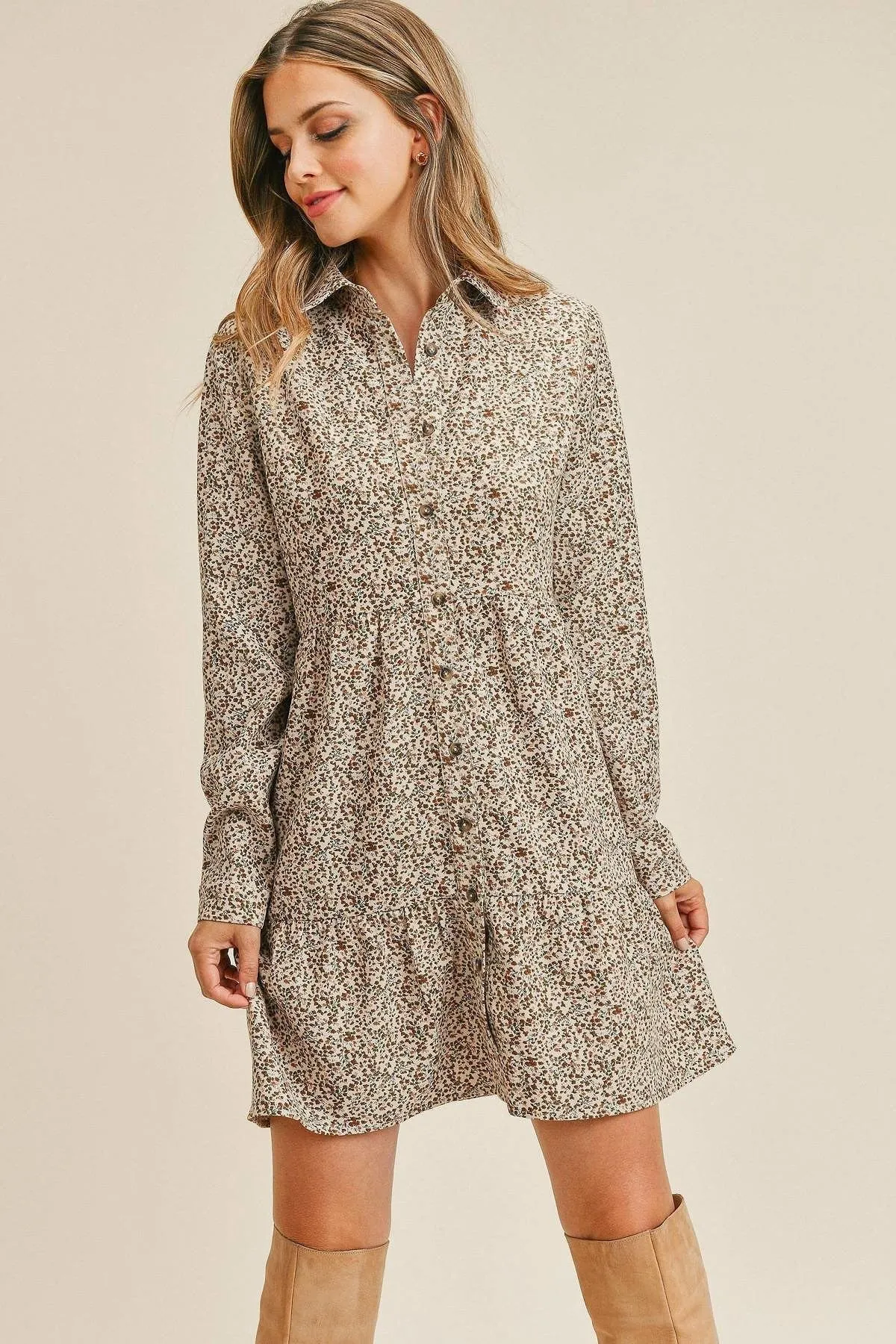 Corduroy Printed Button Down Dress