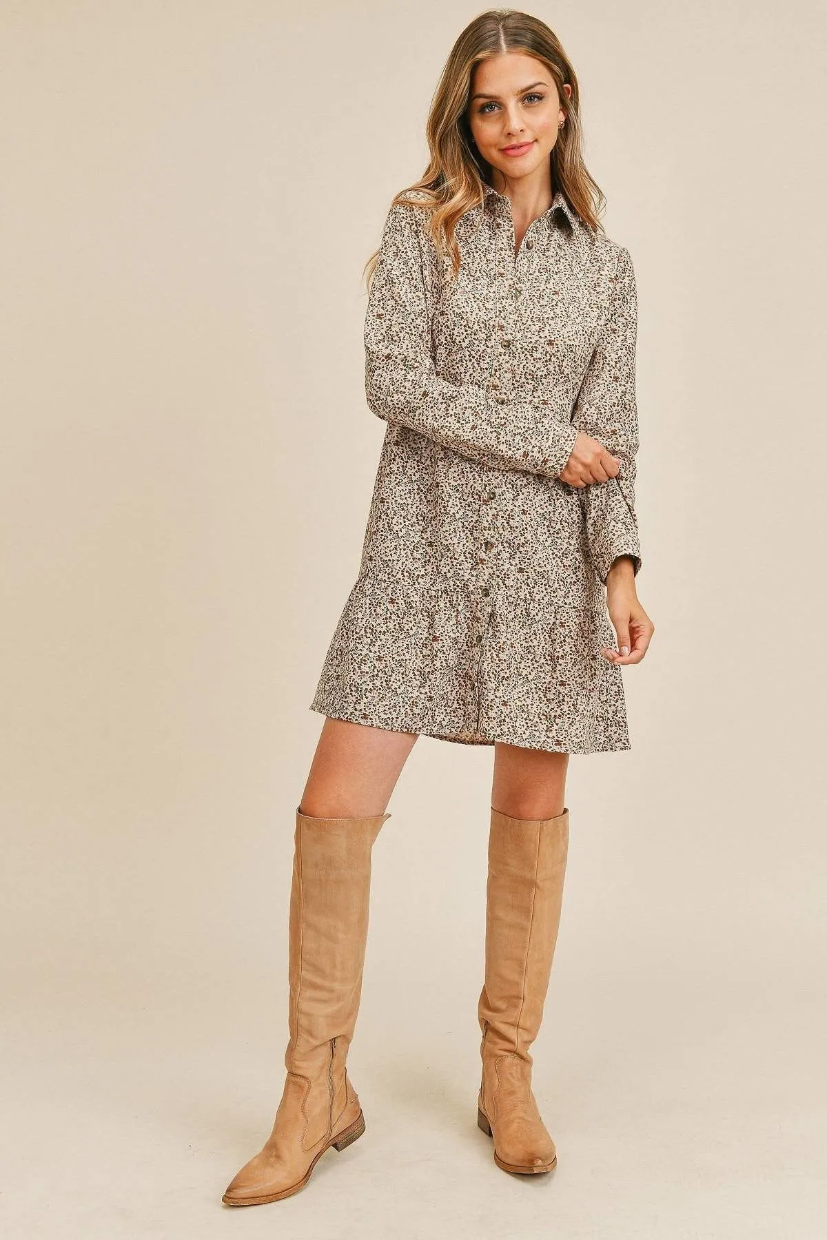 Corduroy Printed Button Down Dress