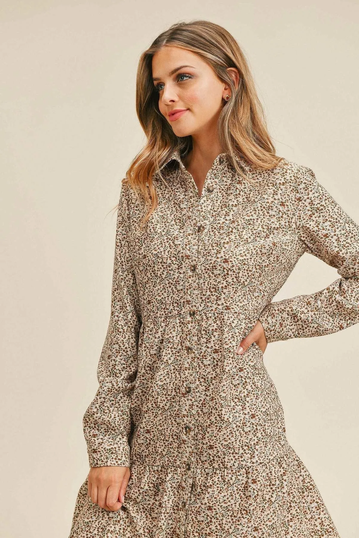 Corduroy Printed Button Down Dress