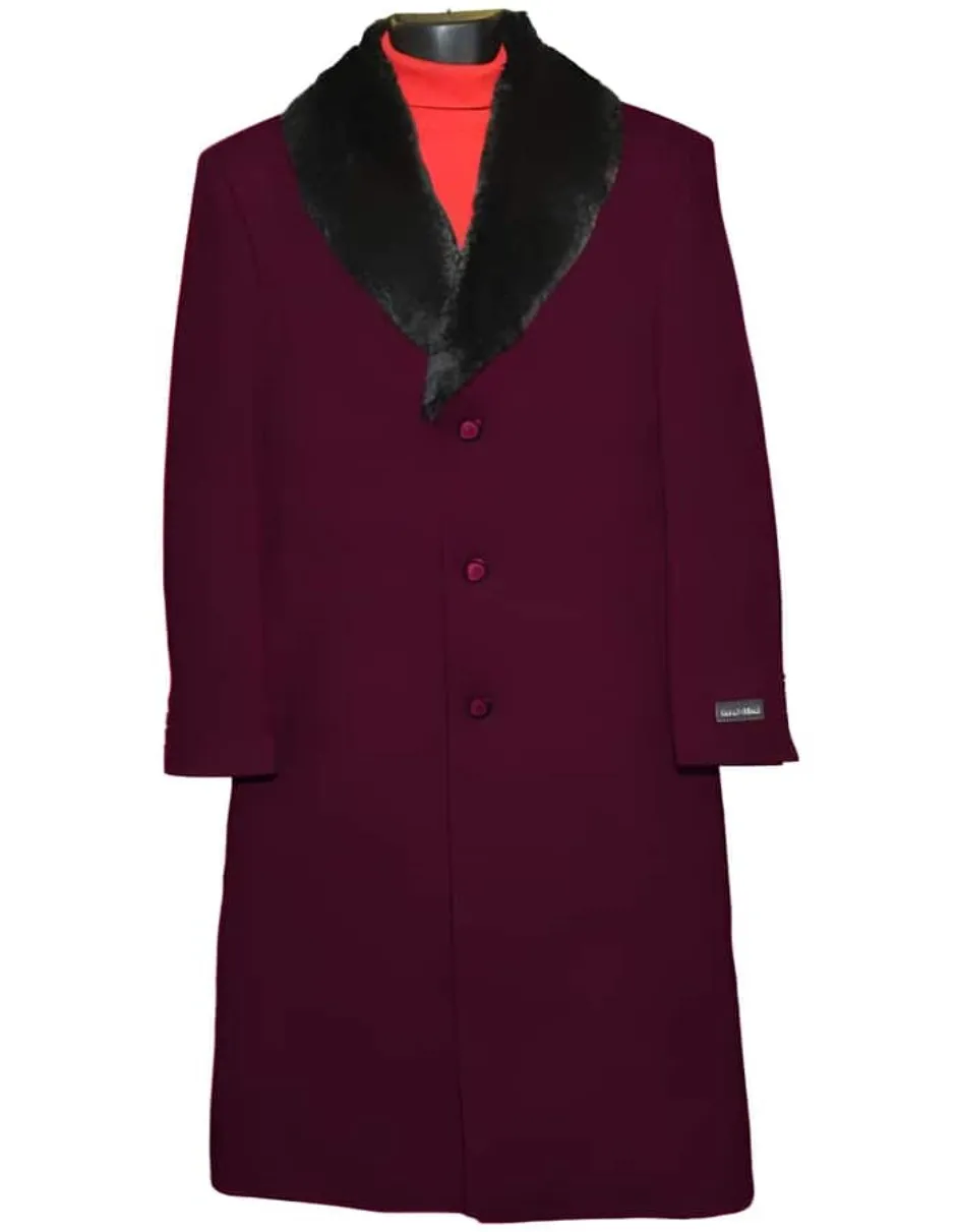 Dark Wedding Burgundy Prom 3 Button Wool Ankle length Overcoat ~ Long men's Dress Topcoat - Winter coat 95% Wool Fabric