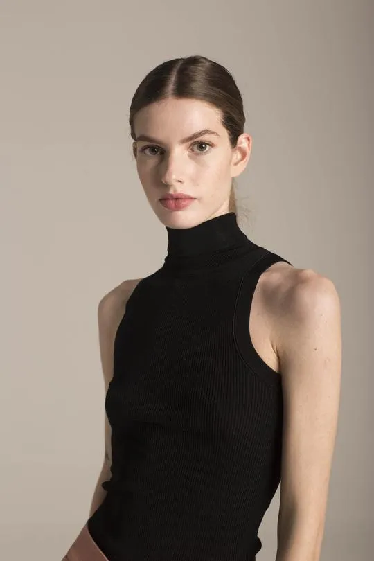 Deluc Ophelia Black Sleeveless Turtleneck Top