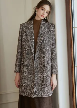 Double Breasted Wool Blend Tweed Pea Coat