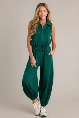 Effortless Luxe Hunter Green Zip Front Jumpsuit