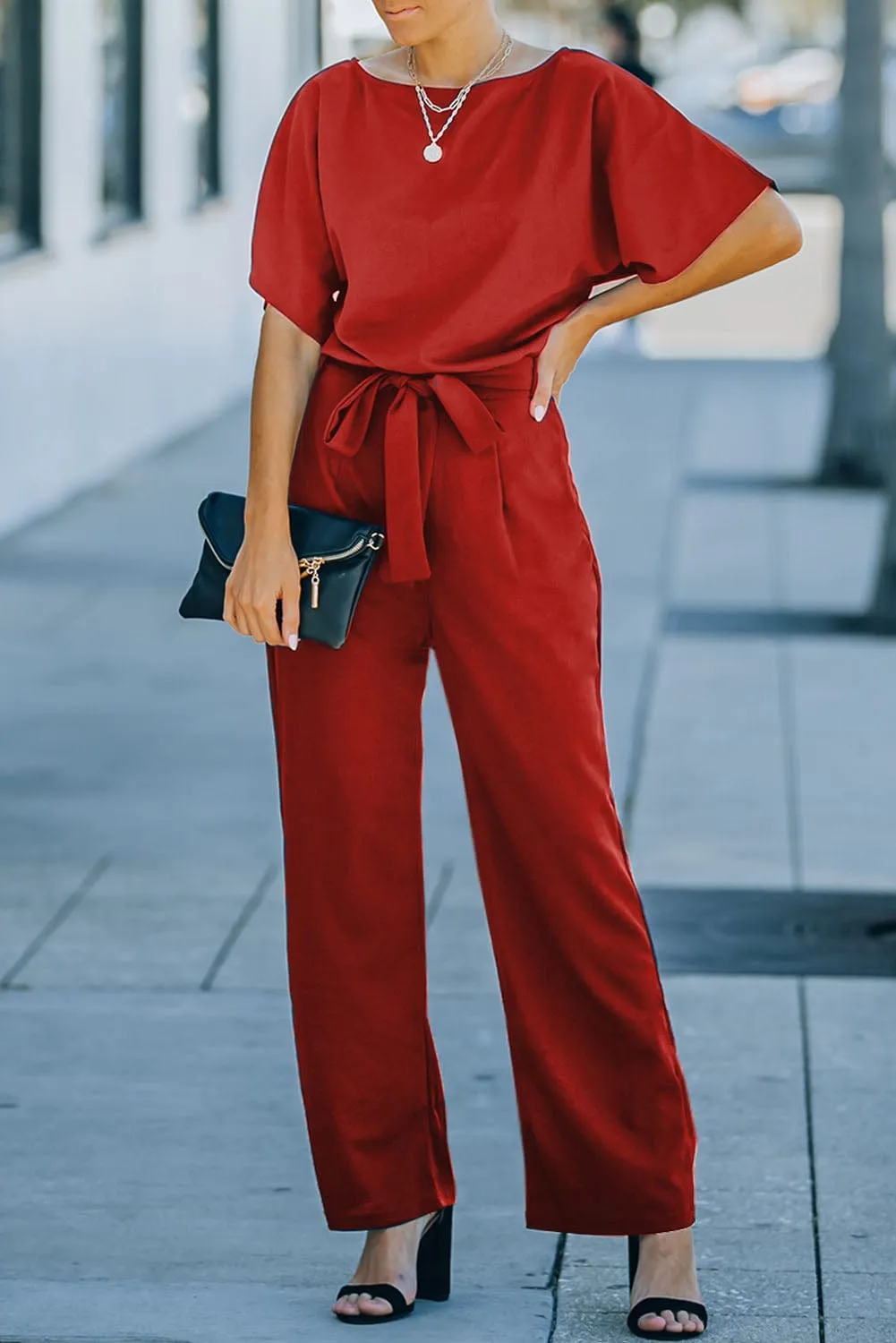 Elegant One Line Collar Chic Jumpsuit