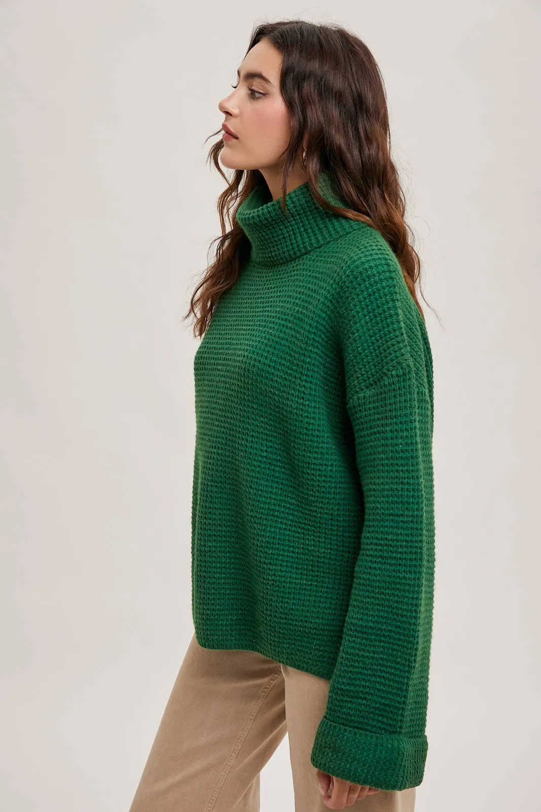 Emerald Oversized Turtleneck Knot Sweater