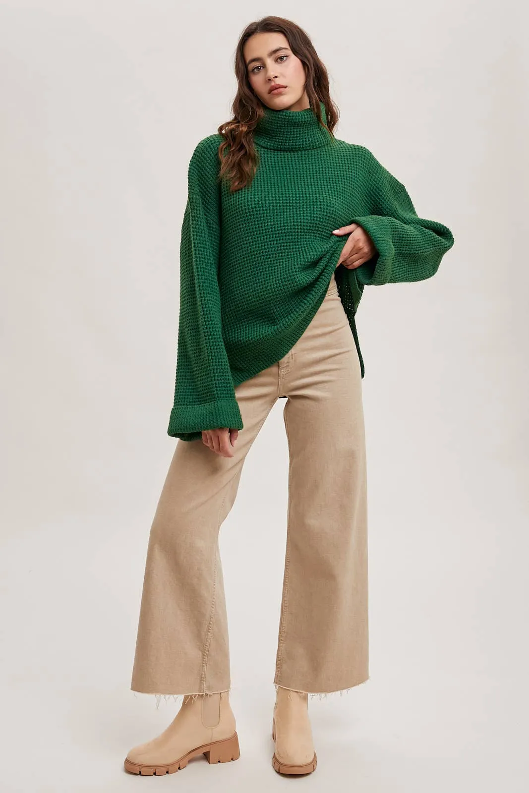 Emerald Oversized Turtleneck Knot Sweater