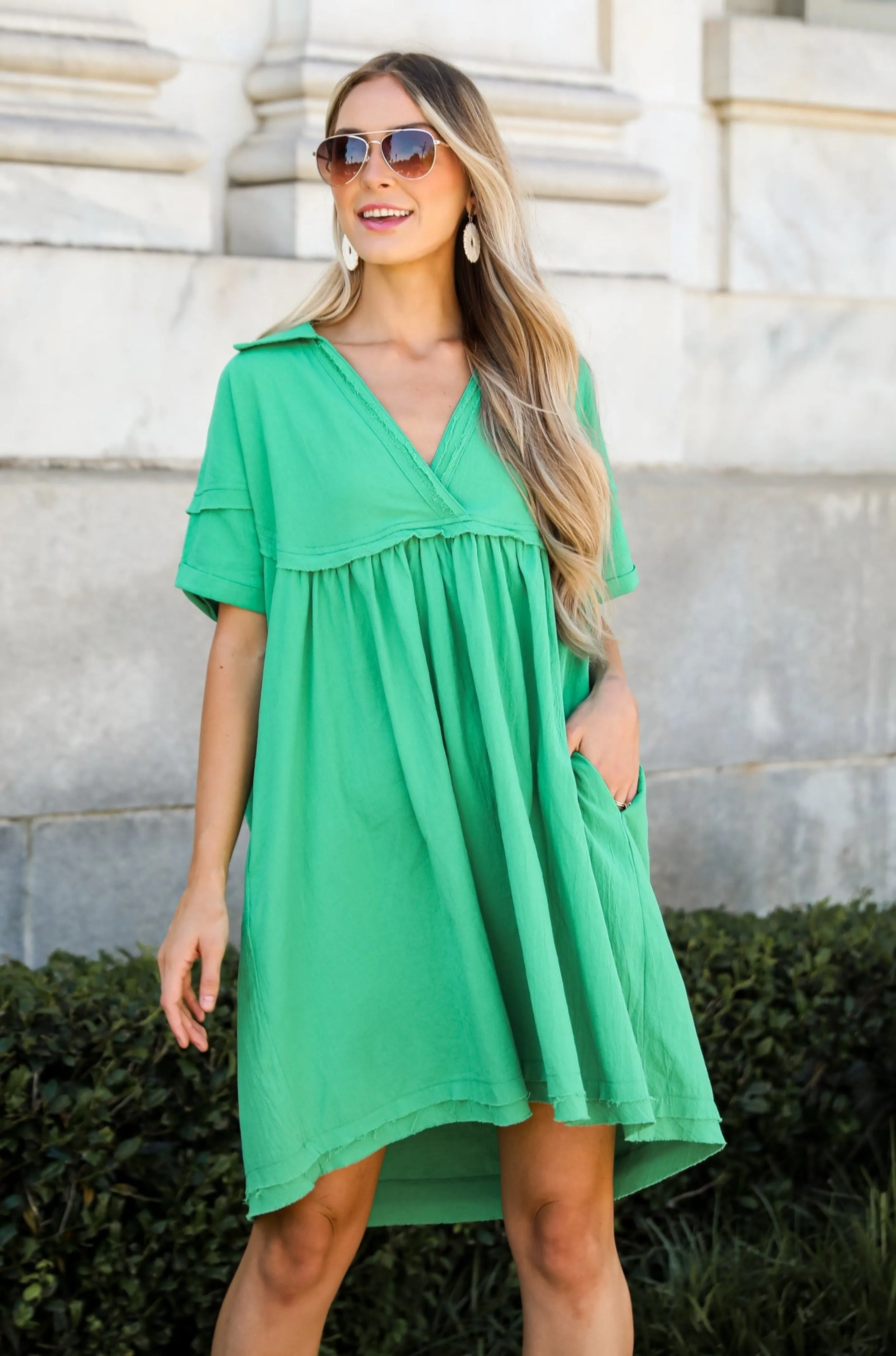 FINAL SALE - Bound To Charm Kelly Green Babydoll Mini Dress