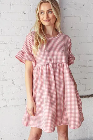 FINAL SALE - Rose Shepherd Check Ruffle Sleeve Babydoll Dress