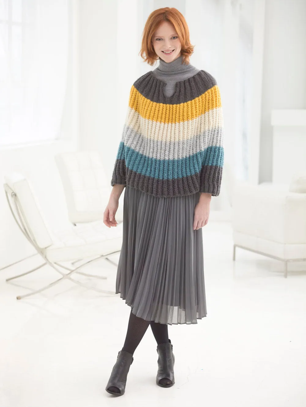 Flattering Striped Poncho (Knit)