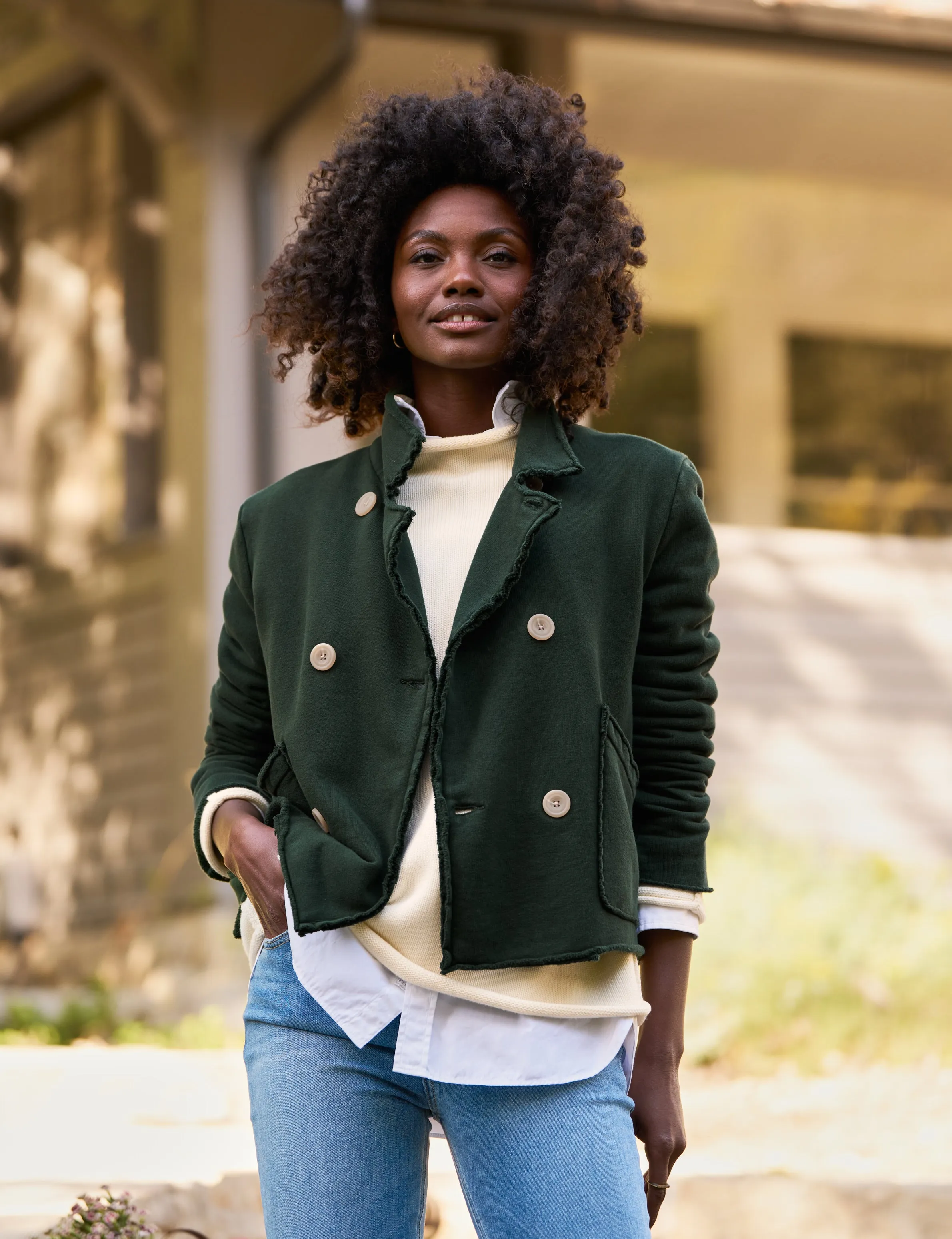 Frank & Eileen Mini Belfast Crop Peacoat in Evergreen