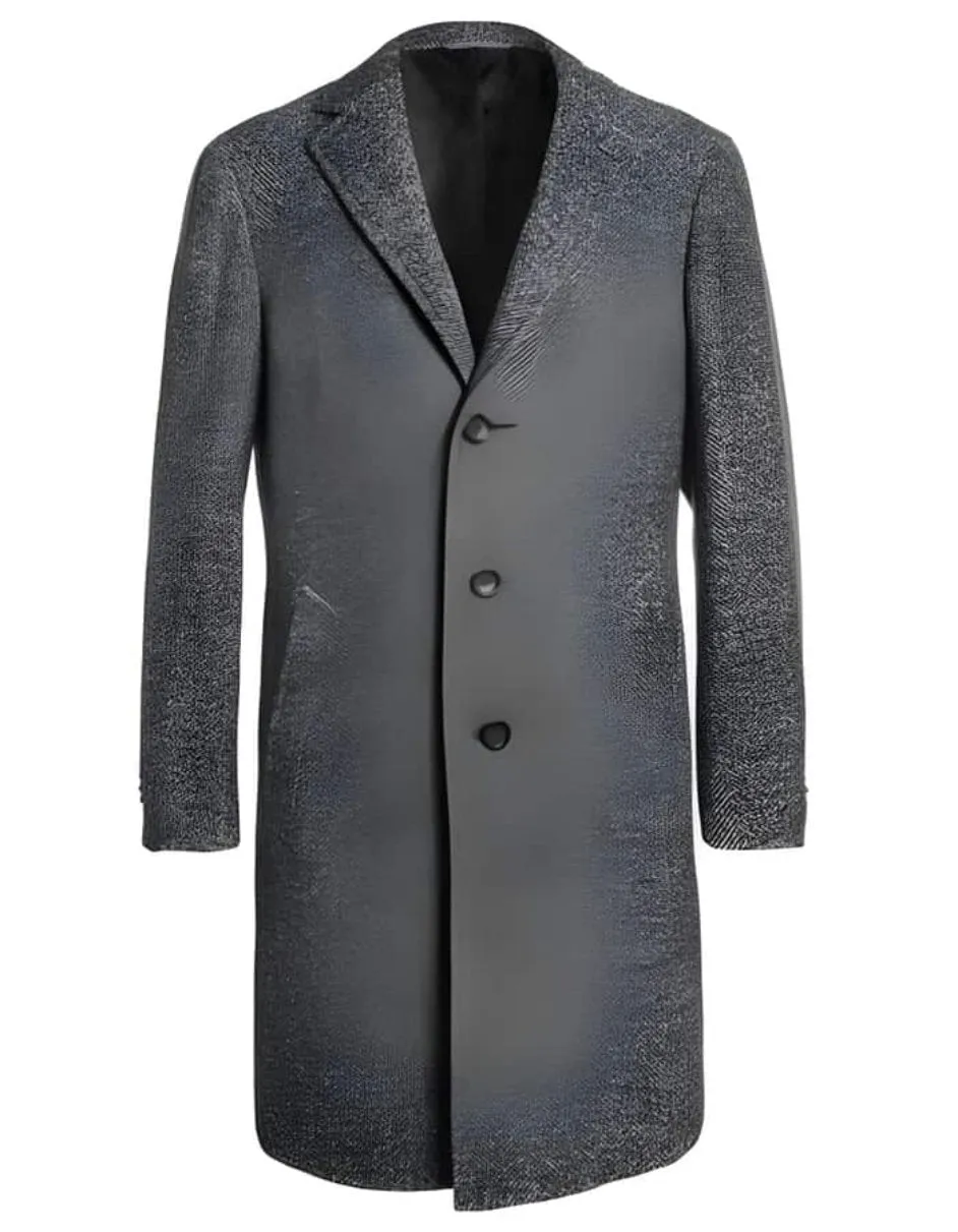 Full Length Tweed Herringbone Ankle length Gray Overcoat - Mens Topcoat