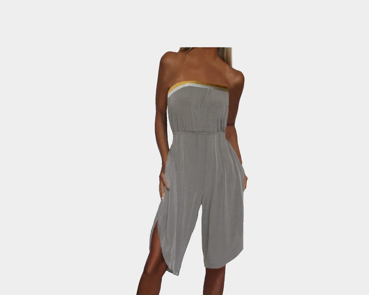 Heather Gray Metallic Strapless Jumpsuit - The Capri