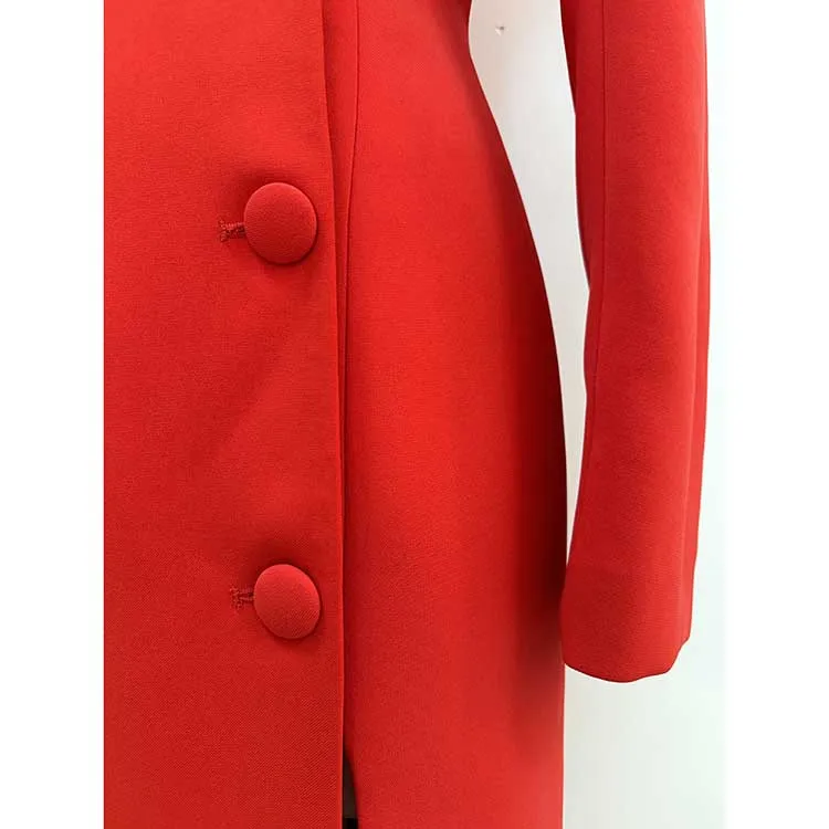 High Street Fashion Red Off Shoulder Outfit Windbreaker Coat Formal Dress