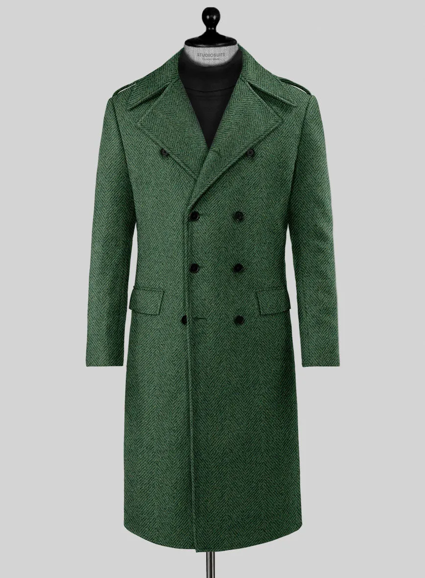 Highlander Heavy Green Herringbone Tweed GQ Overcoat