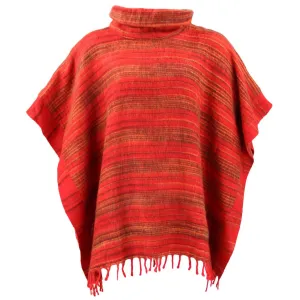 Hooded Square Poncho - Red & Gold