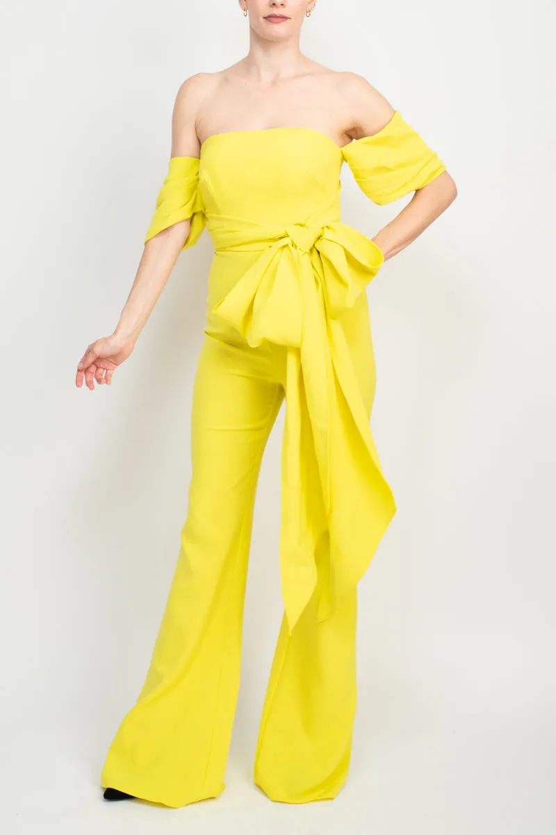 Jovani off the shoulder scuba crepe jumpsuit