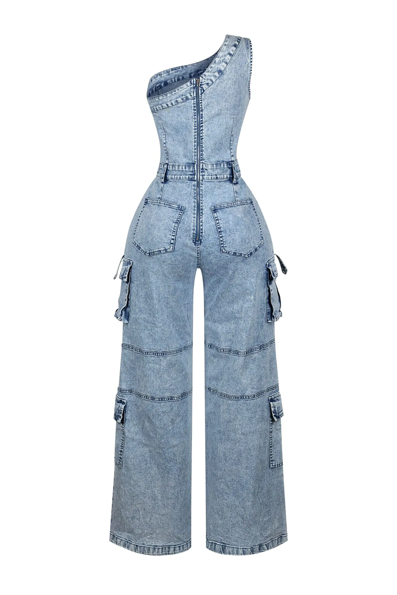 Julia Denim One Shoulder Jumpsuit