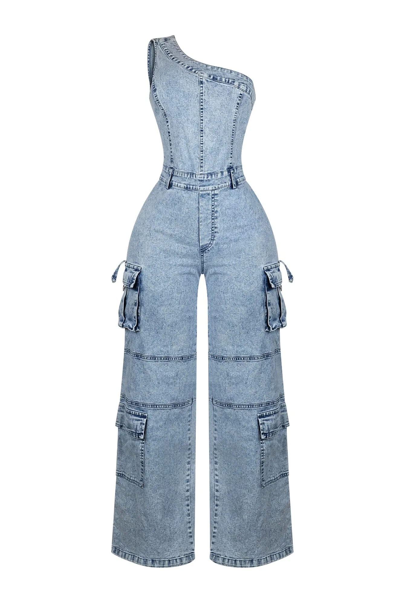 Julia Denim One Shoulder Jumpsuit