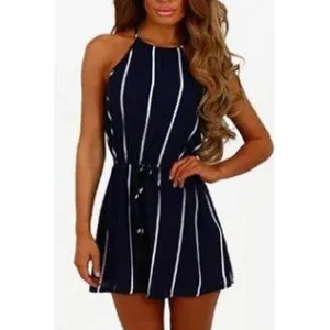 Junior Striped Halter Neck Sexy Jumpsuit - C6098ZWJ