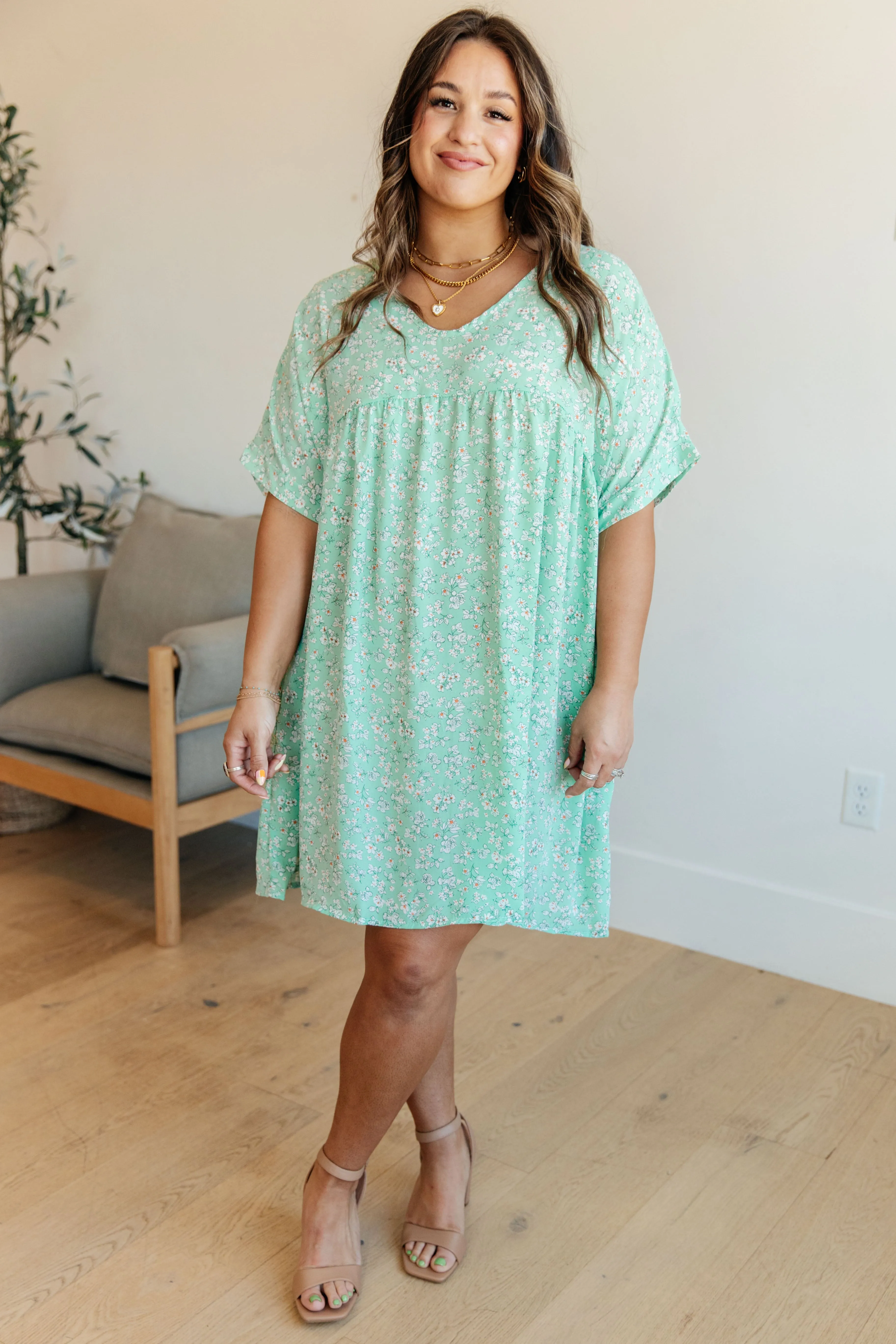 Lights Dolman Sleeve Dress in Mint Floral