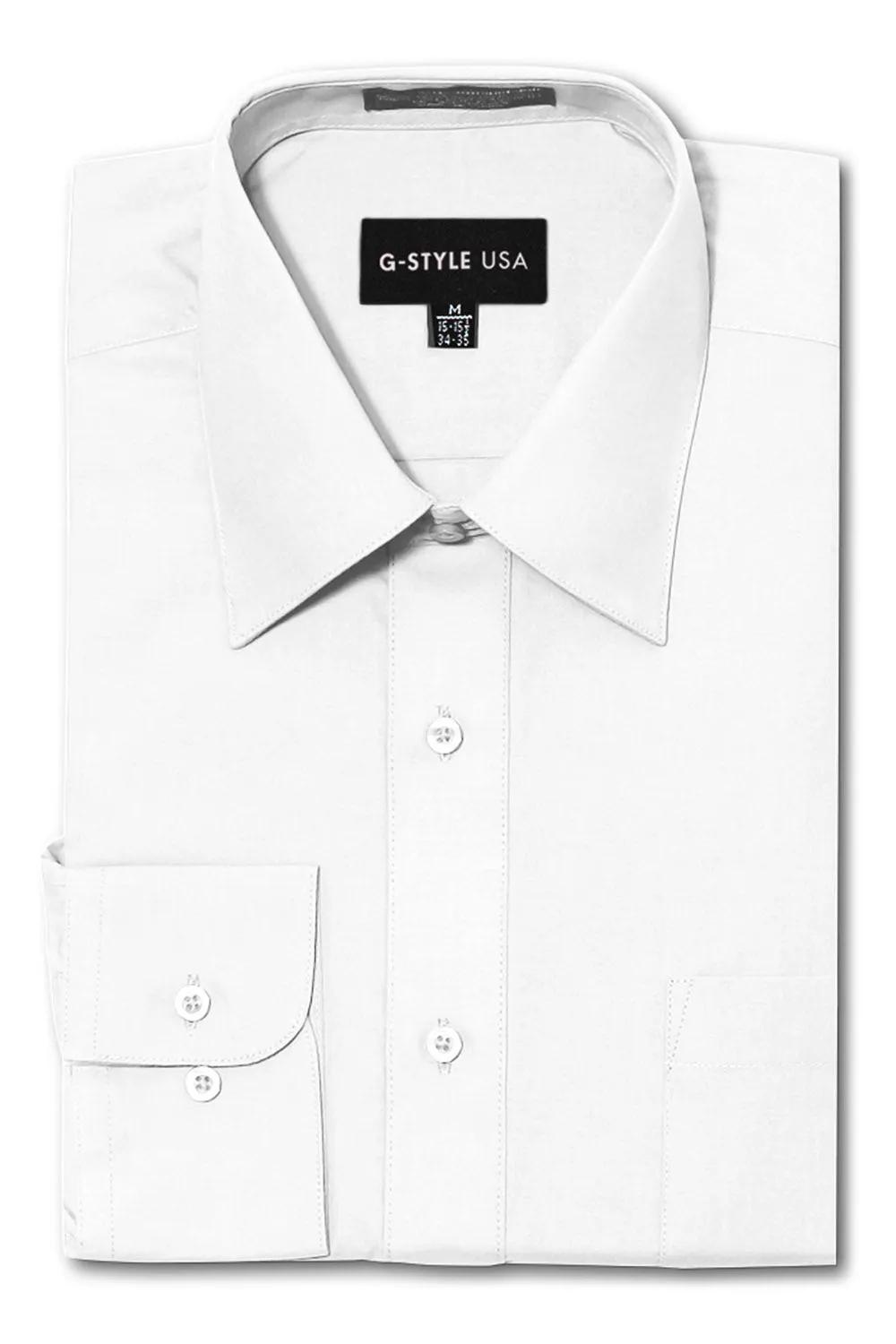 Men's Basic Solid Color Button Up Dress Shirt (White)