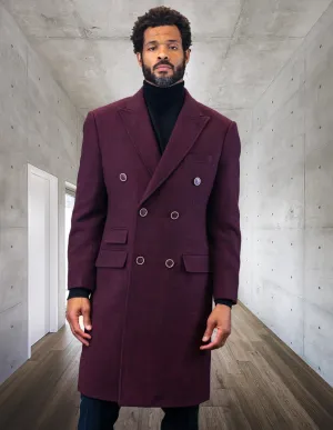 MEN'S DOUBLE BREASTED OVER COAT 100% WOOL | BURGUNDY | WJ-101