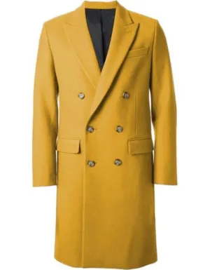 Mens Gold 44 Inch Long Double Breasted Overcoat Winter Men's Topcoat Sale