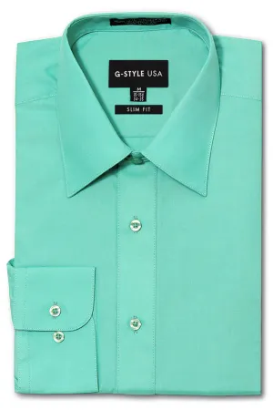 Men's Slim Fit Solid Color Dress Shirt (Aqua)