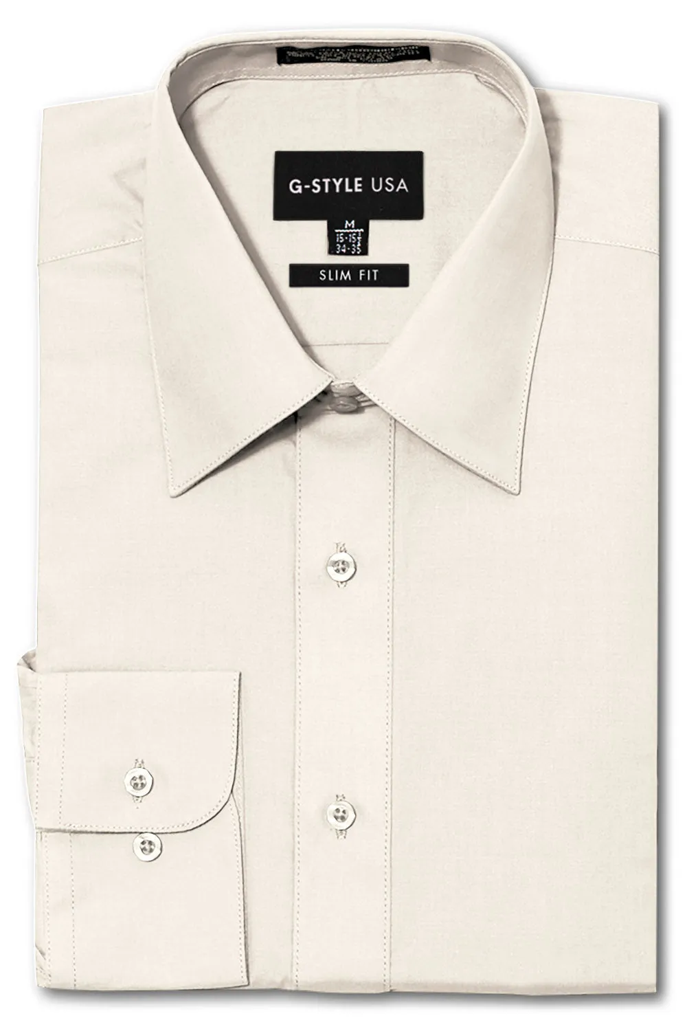 Men's Slim Fit Solid Color Dress Shirt (Ivory)