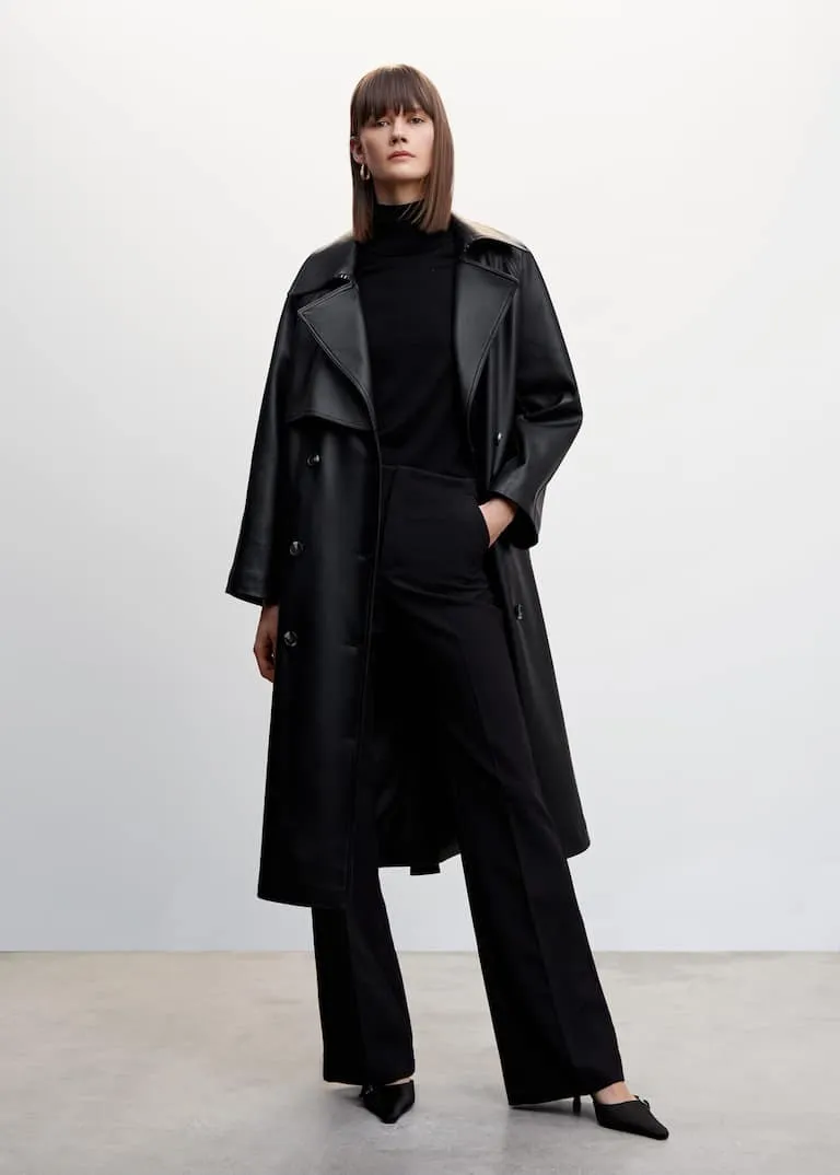 Oversize leather-effect trench coat